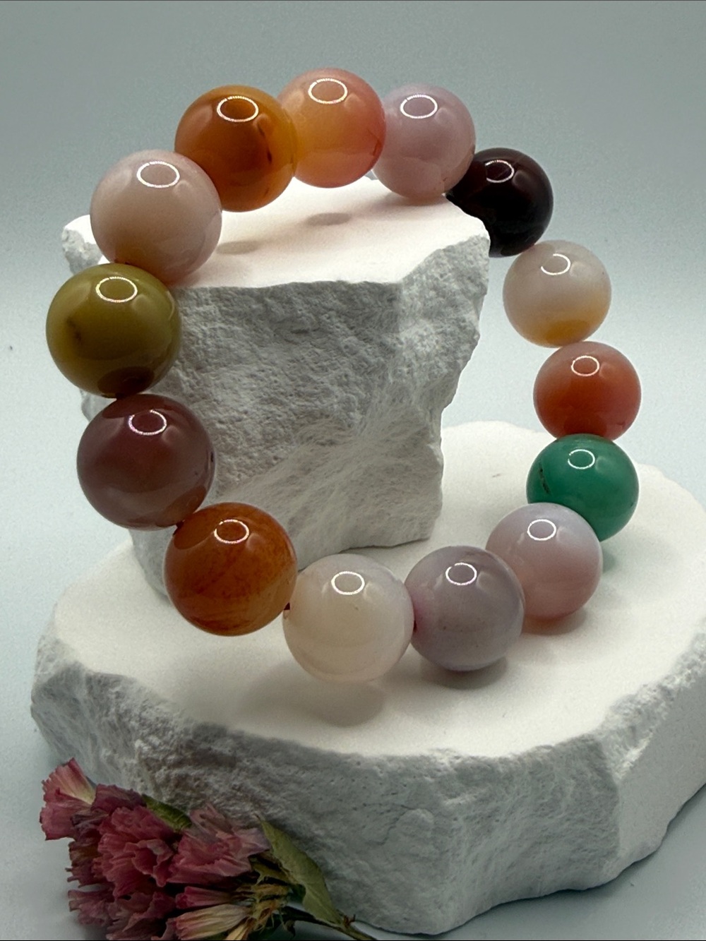 Multi-Color Beaded Stretch Bracelet - Polished Crystal Beads